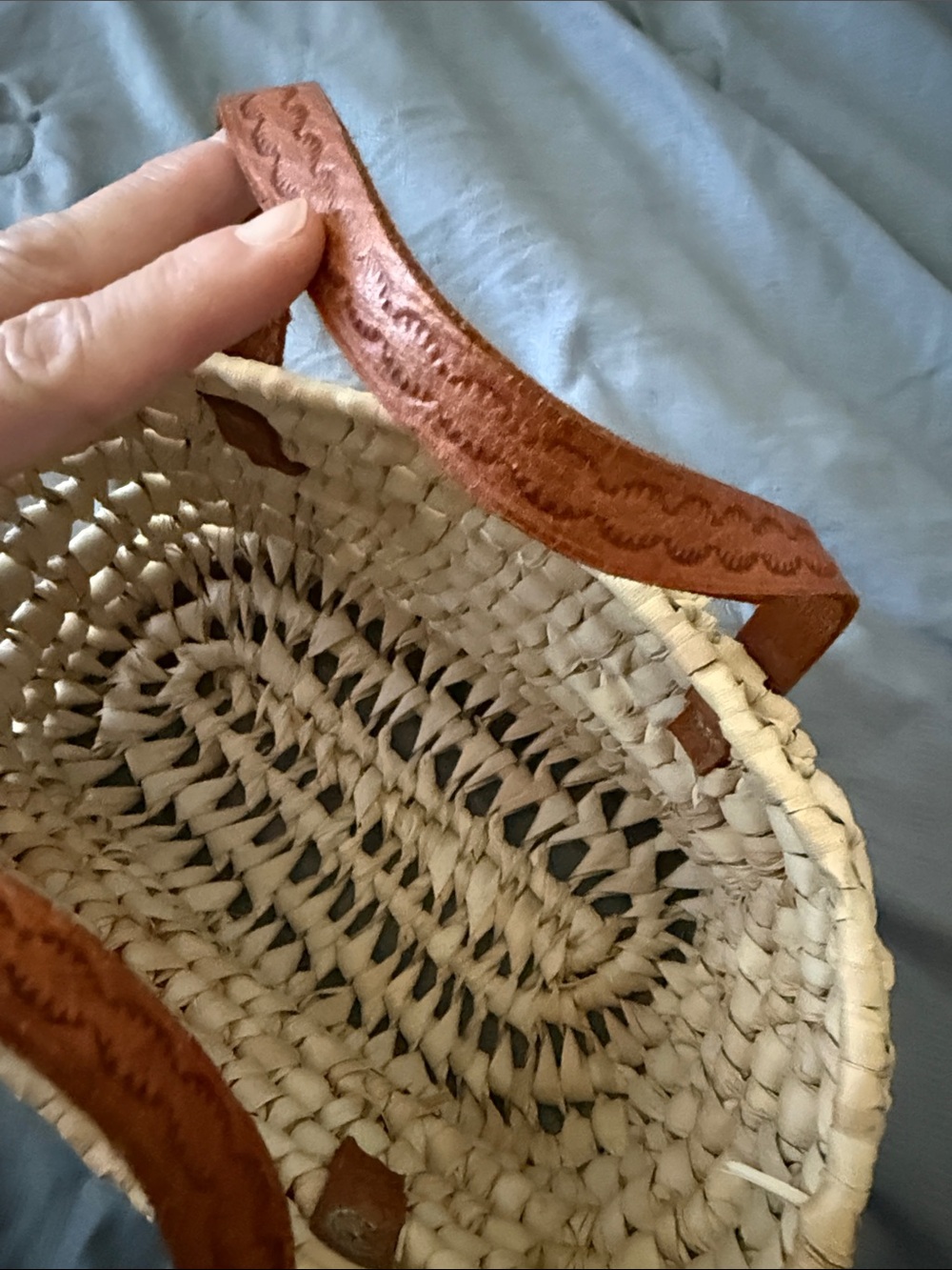 Vintage Straw Purse Leather Handle Cottagecore Market Bag - Picture 2 of 8